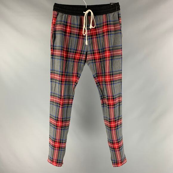 FEAR OF GOD Size S Grey Red Plaid Drawstring Casual Pants - Picture 1 of 6